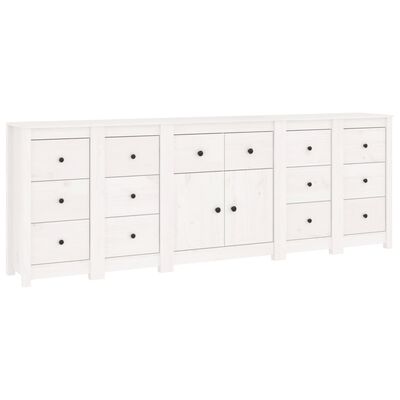 vidaXL Sideboard White 230x35x80 cm Solid Wood Pine