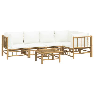 vidaXL 6 Piece Garden Lounge Set with Cream White Cushions Bamboo