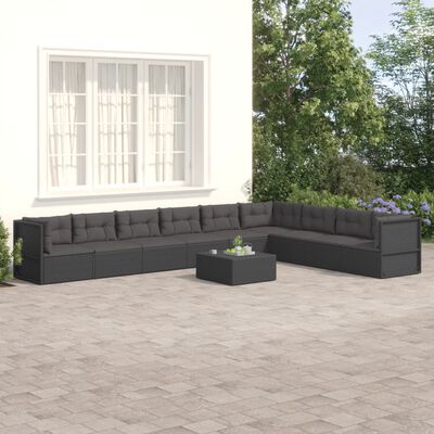 vidaXL 9 Piece Garden Lounge Set with Cushions Black Poly Rattan