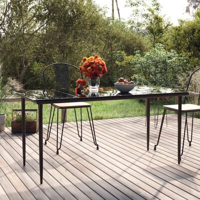 vidaXL Garden Dining Table Black 160x80x74cm Steel and Tempered Glass