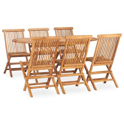 vidaXL 7 Piece Folding Outdoor Dining Set Solid Teak Wood