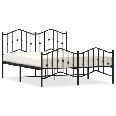 vidaXL Metal Bed Frame without Mattress with Footboard Black 135x190 cm Double