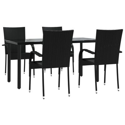 vidaXL 5 Piece Garden Dining Set Black Poly Rattan