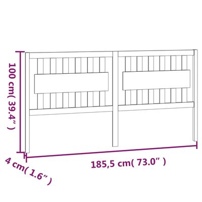 vidaXL Bed Headboard Black 185.5x4x100 cm Solid Wood Pine