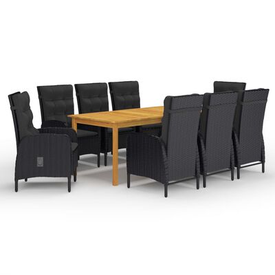 vidaXL 9 Piece Garden Dining Set Black