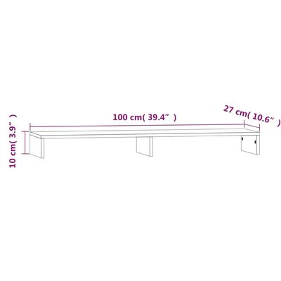 vidaXL Monitor Stand 100x27x10 cm Solid Wood Pine