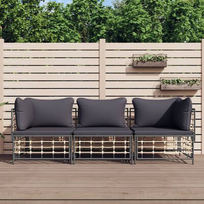 vidaXL 3 Piece Garden Lounge Set with Cushions Anthracite Poly Rattan