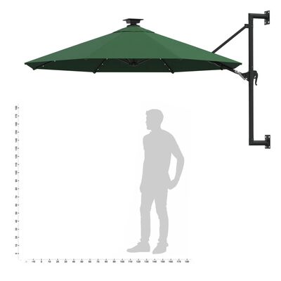 vidaXL Wall-mounted Garden Parasol with LEDs 300 cm Green