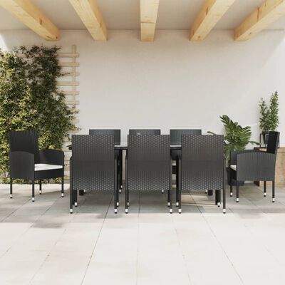 vidaXL 9 Piece Garden Dining Set Black Poly Rattan and Steel