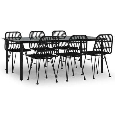 vidaXL 7 Piece Garden Dining Set Black Poly Rattan