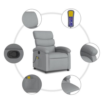 vidaXL Massage Recliner Chair Light Grey Fabric