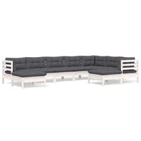 vidaXL 9 Piece Garden Lounge Set with Cushions White Solid Pinewood