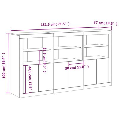 vidaXL Sideboard with LED Lights White 181.5x37x100 cm