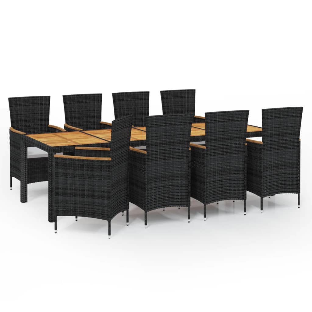 vidaxl 9 piece outdoor dining set with cushions poly rattan