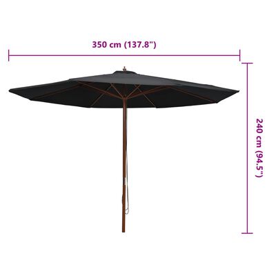 vidaXL Garden Parasol with Wooden Pole 350 cm Black