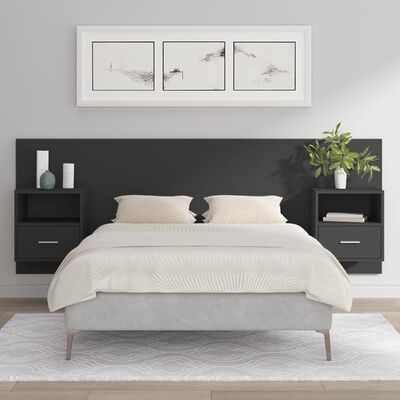 vidaXL Bed Headboard with Cabinets Black Engineered Wood