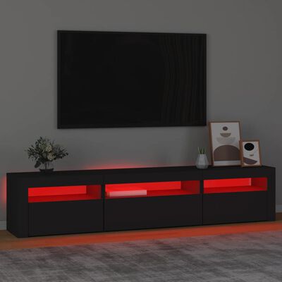 vidaXL TV Cabinet with LED Lights Black 195x35x40 cm