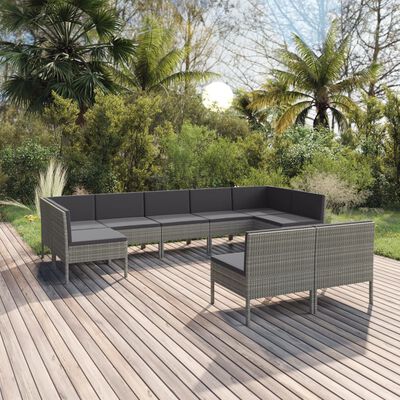 vidaXL 9 Piece Garden Lounge Set with Cushions Poly Rattan Grey