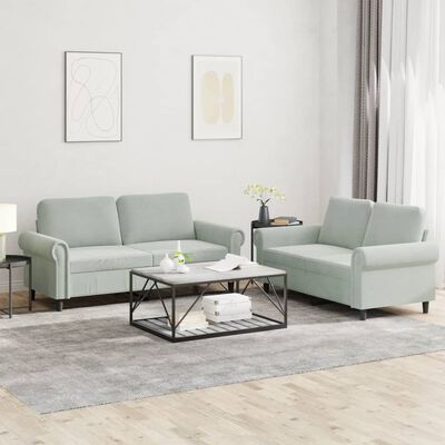 vidaXL 2 Piece Sofa Set with Cushions Light Grey Velvet