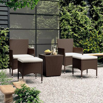 vidaXL 5 Piece Garden Bistro Set Poly Rattan and Tempered Glass Brown