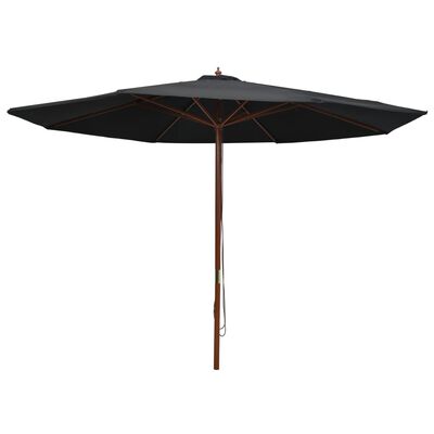 vidaXL Garden Parasol with Wooden Pole 350 cm Black