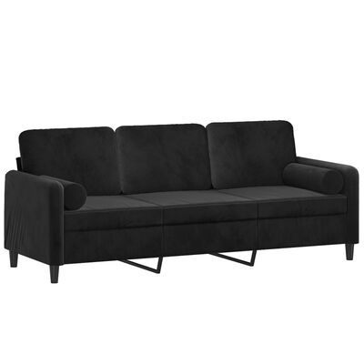 vidaXL 3-Seater Sofa with Throw Pillows Black 180 cm Velvet