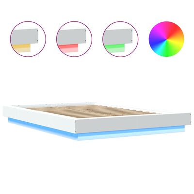 vidaXL Bed Frame with LED Lights without Mattress White 135x190 cm Double