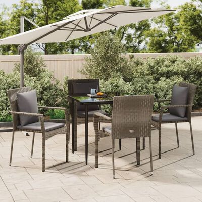 vidaXL 5 Piece Garden Dining Set with Cushions Black and Grey Poly Rattan