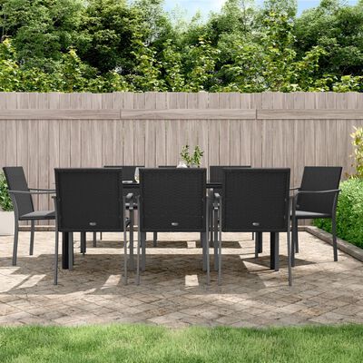 vidaXL 9 Piece Garden Dining Set with Cushions Poly Rattan and Steel