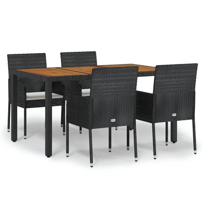 vidaXL 5 Piece Garden Dining Set with Cushions Black Poly Rattan