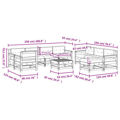 vidaXL 10 Piece Garden Lounge Set with Cushions White Solid Wood