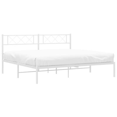 vidaXL Metal Bed Frame without Mattress with Headboard White 180x200 cm Super King