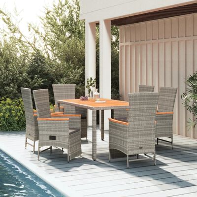 vidaXL 7 Piece Garden Dining Set with Cushions Grey Poly Rattan