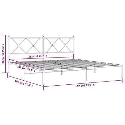 vidaXL Metal Bed Frame without Mattress with Headboard Black 180x200cm