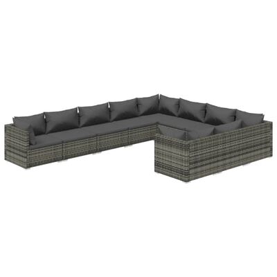 vidaXL 10 Piece Garden Lounge Set with Cushions Poly Rattan Grey