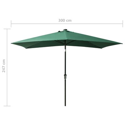 vidaXL Garden Parasol with LEDs and Steel Pole Green 2x3 m