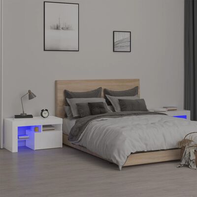 vidaXL Bedside Cabinets 2 pcs with LED Lights High Gloss White 70x36.5x40 cm