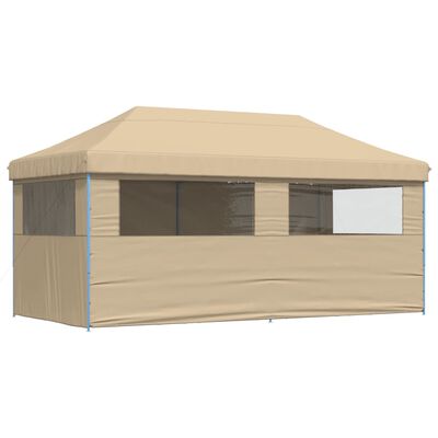 vidaXL Foldable Party Tent Pop-Up with 4 Sidewalls Beige