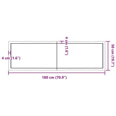 vidaXL Table Top Light Brown 180x50x(2-4)cm Treated Solid Wood Live Edge