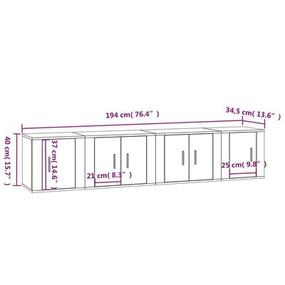 vidaXL 4 Piece TV Cabinet Set White Engineered Wood