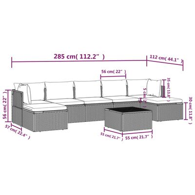 vidaXL 8 Piece Garden Lounge Set with Cushions Grey Poly Rattan