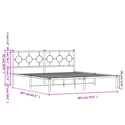 vidaXL Metal Bed Frame without Mattress with Headboard Black 180x200 cm Super King