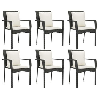 vidaXL 7 Piece Garden Dining Set with Cushions Black Poly Rattan