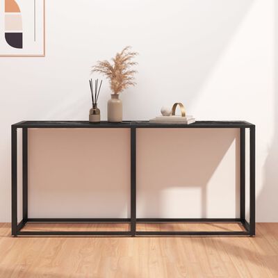 vidaXL Console Table Black Marble 160x35x75.5cm Tempered Glass