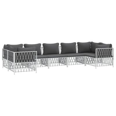 vidaXL 7 Piece Garden Lounge Set with Cushions White Steel