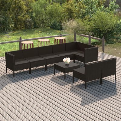 vidaXL 9 Piece Garden Lounge Set with Cushions Poly Rattan Black