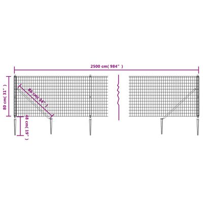 vidaXL Wire Mesh Fence with Spike Anchors Green 0.8x25 m