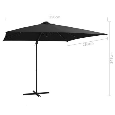 vidaXL Cantilever Garden Parasol with LED lights and Steel Pole 250x250 cm Black