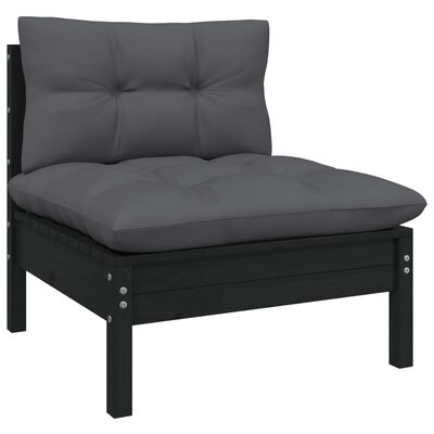 vidaXL 12 Piece Garden Lounge Set with Cushions Black Solid Pinewood