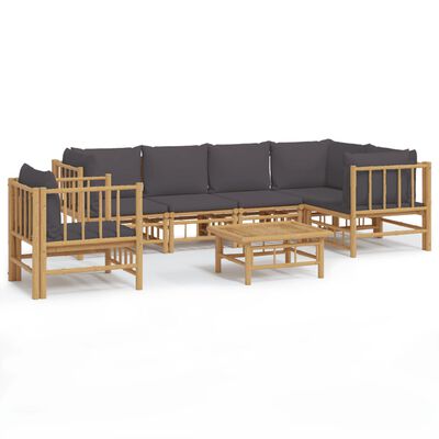 vidaXL 7 Piece Garden Lounge Set with Dark Grey Cushions Bamboo